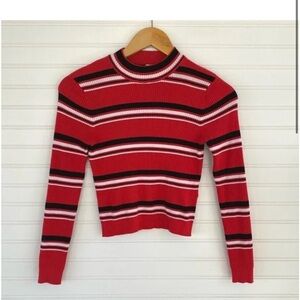 H&M Divided Red Black White Striped long Sleeve Ribbed Top Size S
